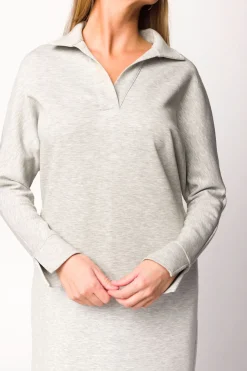 Fashion Worth Collective Myra Collared Long Sleeve Maxi Dress in Heather Grey