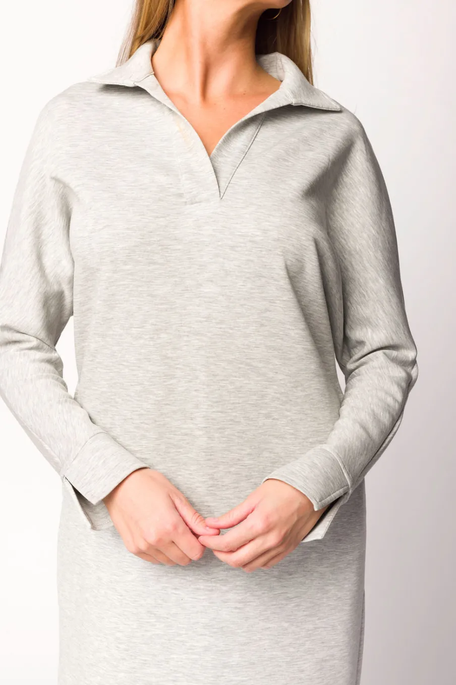 Fashion Worth Collective Myra Collared Long Sleeve Maxi Dress in Heather Grey
