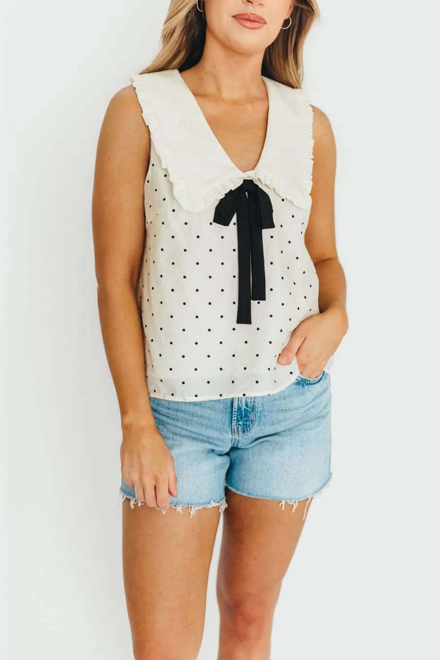 Discount Worth Collective Nelly Polka Dot Blouse in Cream/Black