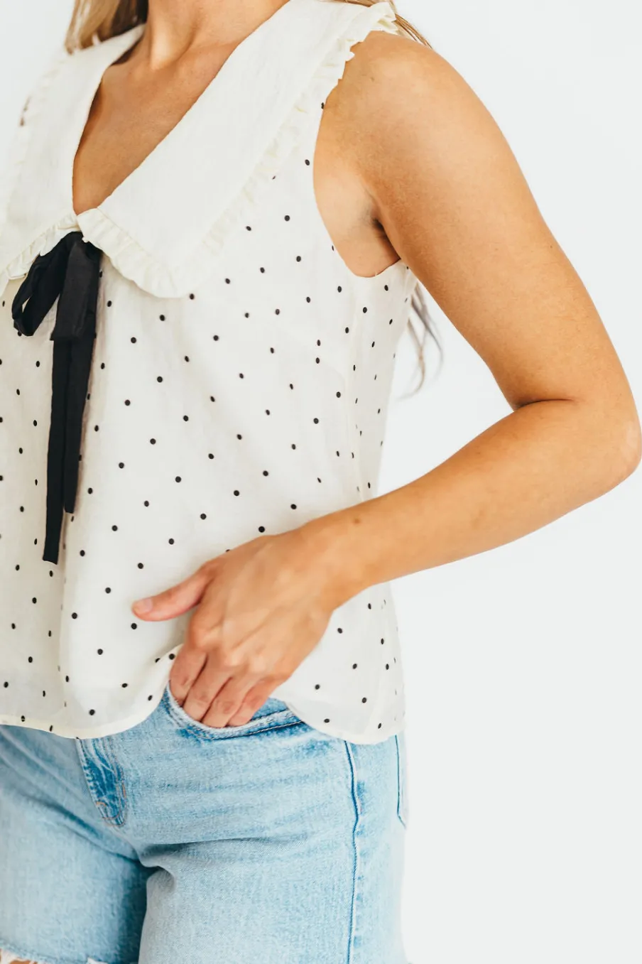 Discount Worth Collective Nelly Polka Dot Blouse in Cream/Black