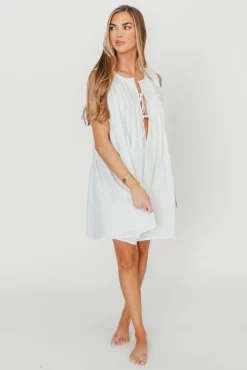 Sale Worth Collective Nessa Tie Mini Dress Woven in Off White 100% Linen