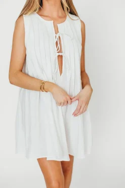 Sale Worth Collective Nessa Tie Mini Dress Woven in Off White 100% Linen