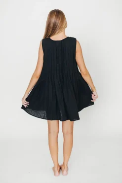 Discount Worth Collective Nessa Tie Mini Dress Woven in Black 100% Linen