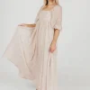 Online Worth Collective *New* Mona Maxi Dress with Smocking in Beige Floral - Bump Friendly &