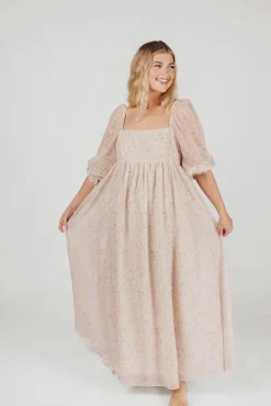 Online Worth Collective *New* Mona Maxi Dress with Smocking in Beige Floral - Bump Friendly &