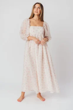 New Worth Collective *New* Mona Maxi Dress with Smocking in Blush Floral - Bump Friendly &