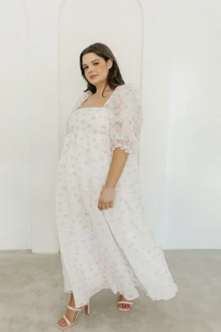 New Worth Collective *New* Mona Maxi Dress with Smocking in Blush Floral - Bump Friendly &