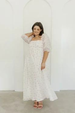 New Worth Collective *New* Mona Maxi Dress with Smocking in Blush Floral - Bump Friendly &