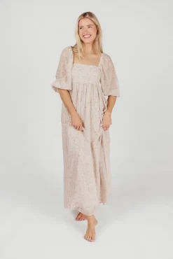 Online Worth Collective *New* Mona Maxi Dress with Smocking in Beige Floral - Bump Friendly &