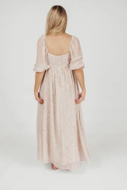 Online Worth Collective *New* Mona Maxi Dress with Smocking in Beige Floral - Bump Friendly &