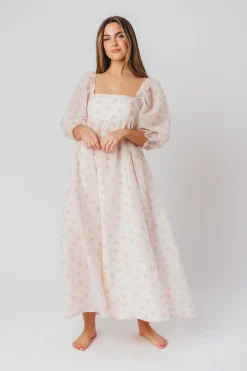 New Worth Collective *New* Mona Maxi Dress with Smocking in Blush Floral - Bump Friendly &