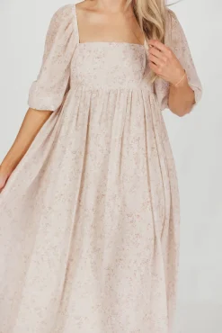 Online Worth Collective *New* Mona Maxi Dress with Smocking in Beige Floral - Bump Friendly &