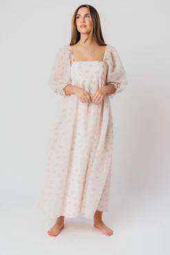 New Worth Collective *New* Mona Maxi Dress with Smocking in Blush Floral - Bump Friendly &