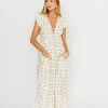 Best Worth Collective Nicole 100% Cotton Tie Front Ruffle Maxi Dress in Cream Multi Floral