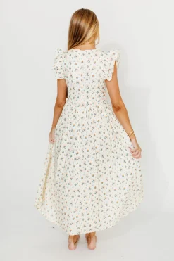 Best Worth Collective Nicole 100% Cotton Tie Front Ruffle Maxi Dress in Cream Multi Floral
