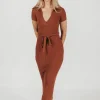 Online Worth Collective Nina Knit Midi Dress in Brown