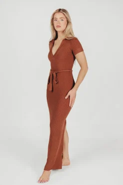 Online Worth Collective Nina Knit Midi Dress in Brown