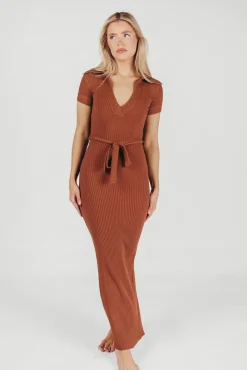 Online Worth Collective Nina Knit Midi Dress in Brown