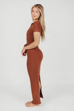 Online Worth Collective Nina Knit Midi Dress in Brown