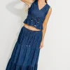 Online Worth Collective Noah 100% Cotton Peplum Top and Midi Skirt Set in Denim