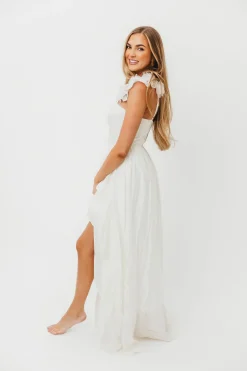 Fashion Worth Collective Noelle High Slit Maxi Dress in White