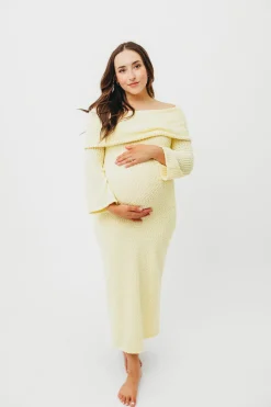 Outlet Worth Collective Nora Knit Maxi Dress in Butter Yellow- Bump Friendly