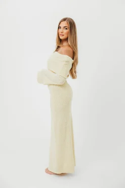 Outlet Worth Collective Nora Knit Maxi Dress in Butter Yellow- Bump Friendly