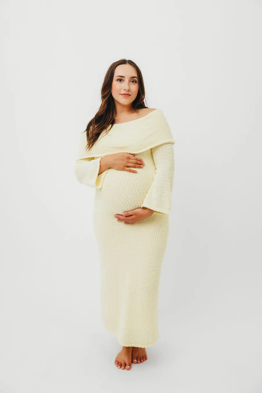 Outlet Worth Collective Nora Knit Maxi Dress in Butter Yellow- Bump Friendly