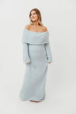 Sale Worth Collective Nora Knit Maxi Dress in Dusty Blue- Bump Friendly