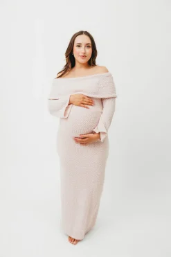 Fashion Worth Collective Nora Knit Maxi Dress in Dusty Pink- Bump Friendly