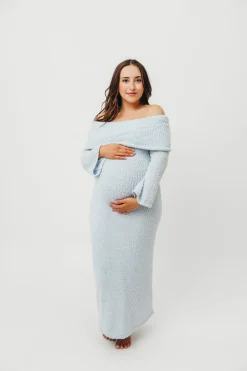 Sale Worth Collective Nora Knit Maxi Dress in Dusty Blue- Bump Friendly
