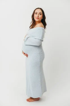 Sale Worth Collective Nora Knit Maxi Dress in Dusty Blue- Bump Friendly