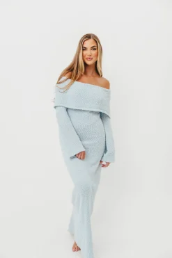 Sale Worth Collective Nora Knit Maxi Dress in Dusty Blue- Bump Friendly