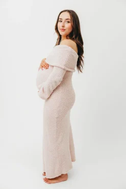 Fashion Worth Collective Nora Knit Maxi Dress in Dusty Pink- Bump Friendly
