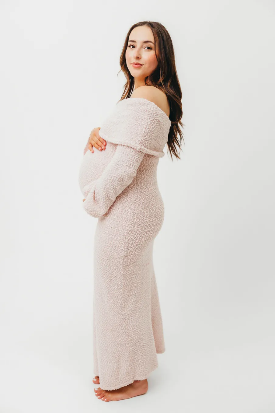 Fashion Worth Collective Nora Knit Maxi Dress in Dusty Pink- Bump Friendly