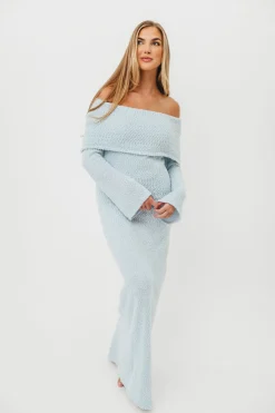 Sale Worth Collective Nora Knit Maxi Dress in Dusty Blue- Bump Friendly