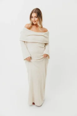 Clearance Worth Collective Nora Knit Maxi Dress in Ivory- Bump Friendly