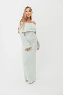 Fashion Worth Collective Nora Knit Maxi Dress in Seafoam- Bump Friendly