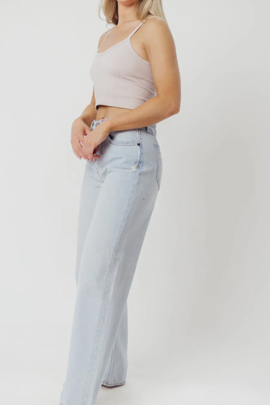 Fashion Worth Collective Nori Lightly Distressed Stretch Denim in Light Wash
