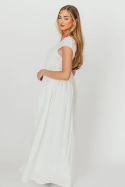 Fashion Worth Collective Novella 100% Linen Maxi Dress in Off-White - Bump Friendly