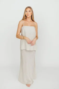 Sale Worth Collective Novella 100% Linen Woven Maxi Skirt in Linen