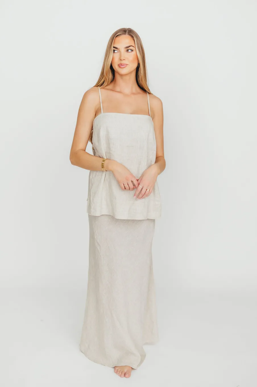 Sale Worth Collective Novella 100% Linen Woven Maxi Skirt in Linen