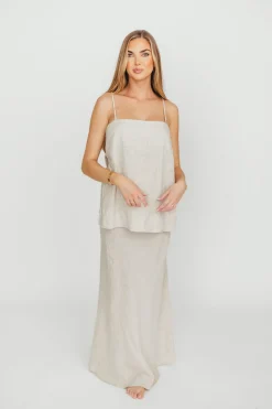 Sale Worth Collective Novella 100% Linen Woven Maxi Skirt in Linen