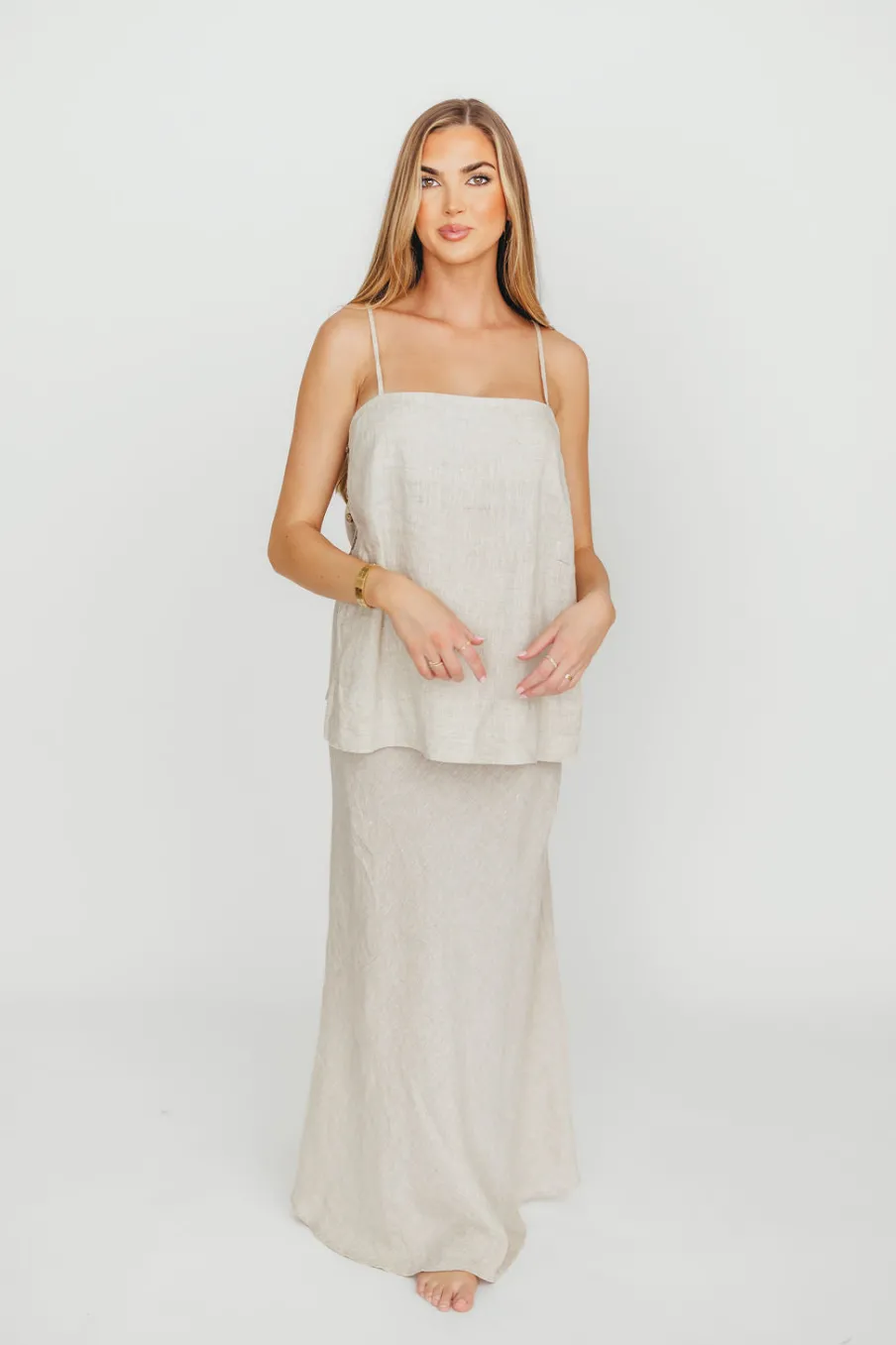 Sale Worth Collective Novella 100% Linen Woven Maxi Skirt in Linen