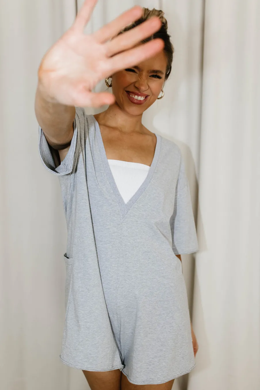 Clearance Worth Collective Nylah Oversized Romper in Grey
