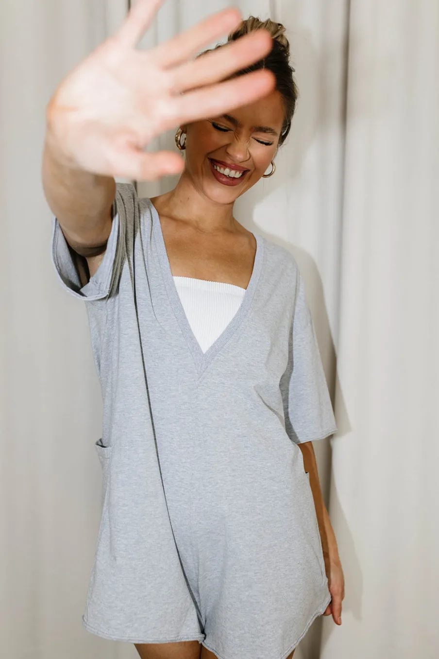 Clearance Worth Collective Nylah Oversized Romper in Grey