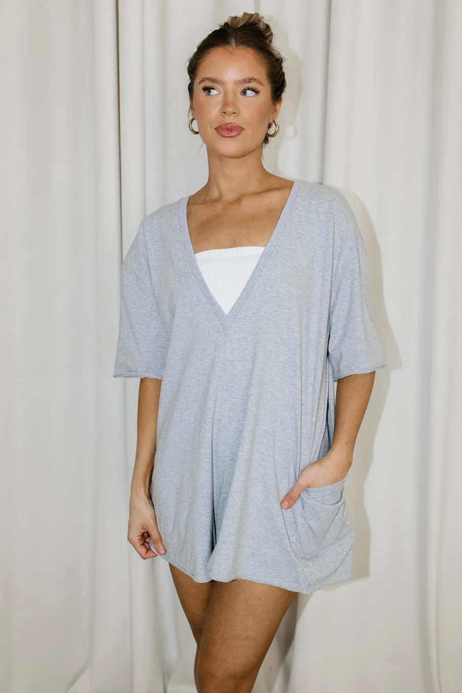 Clearance Worth Collective Nylah Oversized Romper in Grey