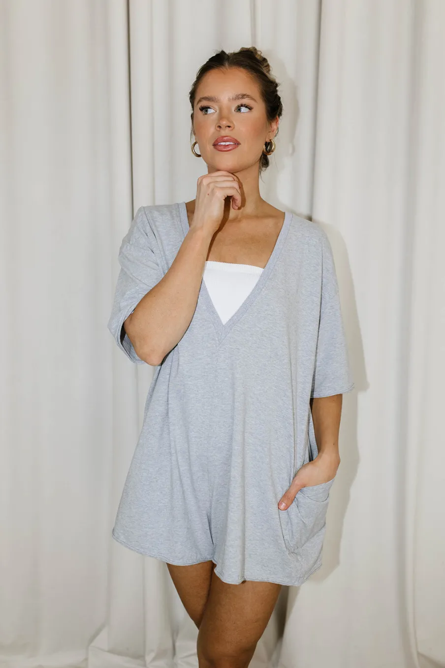 Clearance Worth Collective Nylah Oversized Romper in Grey