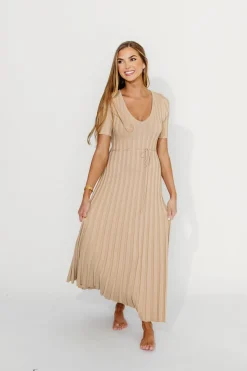 Online Worth Collective Oakley Ribbed Maxi Dress in Taupe - Bump Friendly