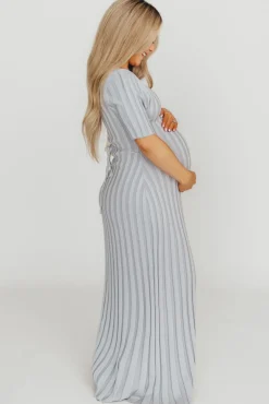 Sale Worth Collective Oakley Ribbed Maxi Dress in Light Blue - Bump Friendly